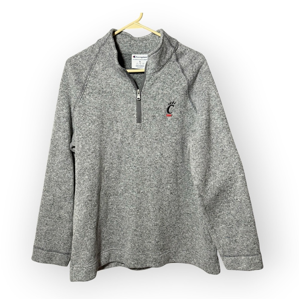 Champion Cincinnati Bearcats Mens XL Gray Quarter Zip Fleece Pullover Sweater